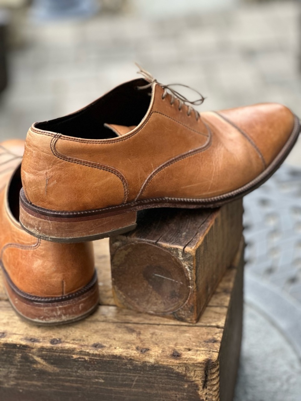 Cole Haan Cognac Leather Cap Toe Oxford Dress Shoes Men’s Lace Up - Picture 5 of 15